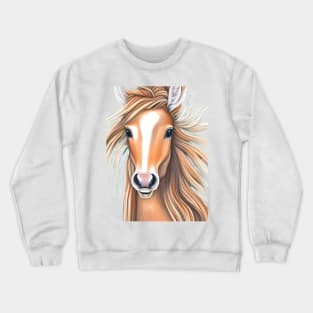 light brown horse head with flowing mane Crewneck Sweatshirt